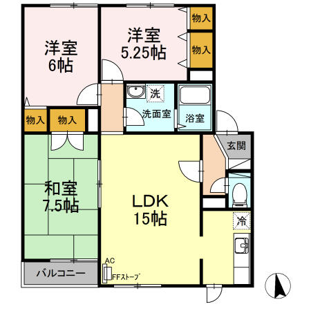 ＣＲＥＷ中央　Ｂ 202｜青森県青森市中央２丁目(賃貸アパート3LDK・2階・76.66㎡)の写真 その2