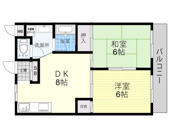 ウェルハイツ東園田 405｜兵庫県尼崎市東園田町４丁目(賃貸マンション2DK・4階・44.00㎡)の写真 その2