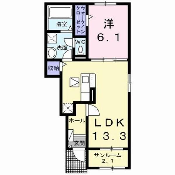 レジデンス　プリュＸＩ 105｜福岡県行橋市大字大野井(賃貸アパート1LDK・1階・50.01㎡)の写真 その2