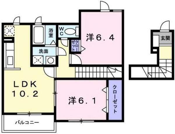 熊本県熊本市南区城南町下宮地(賃貸アパート2LDK・2階・55.84㎡)の写真 その2