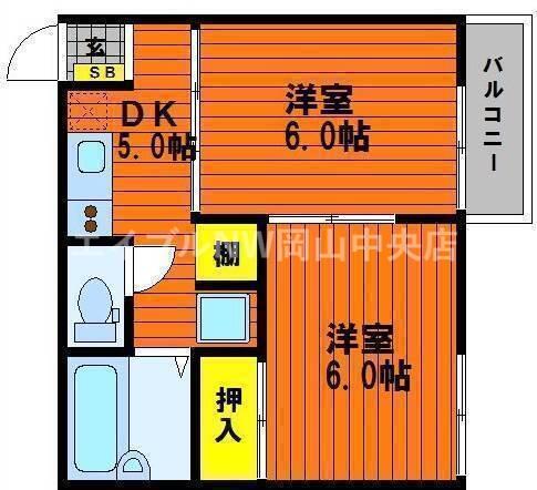 ファミール鹿田｜岡山県岡山市北区大供本町(賃貸アパート2DK・1階・37.80㎡)の写真 その2