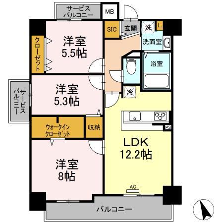 沖縄県那覇市小禄１丁目(賃貸マンション3LDK・2階・72.04㎡)の写真 その2