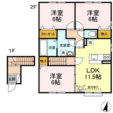 セジュール自由ヶ丘 202｜青森県青森市自由ケ丘２丁目(賃貸アパート3LDK・2階・71.96㎡)の写真 その2