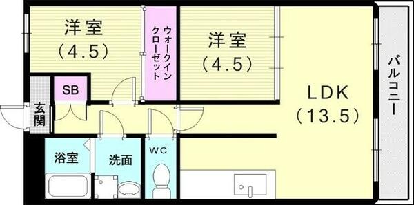 兵庫県神戸市垂水区学が丘４丁目(賃貸マンション2LDK・5階・55.00㎡)の写真 その2