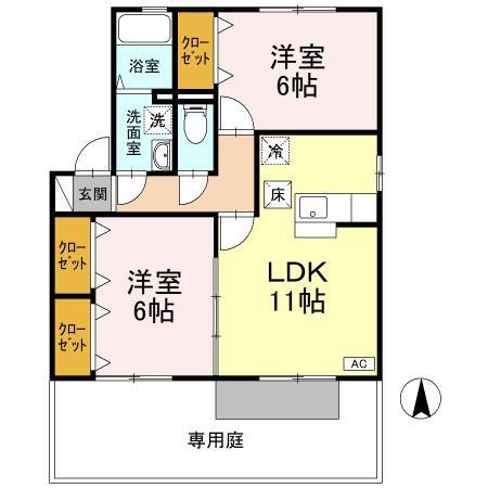 プランドール安岡　Ⅱ 101｜愛媛県松山市東長戸３丁目(賃貸アパート2LDK・1階・55.45㎡)の写真 その2