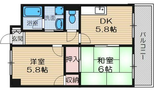 ピュアプレイス｜大阪府摂津市鶴野２丁目(賃貸マンション2DK・3階・42.50㎡)の写真 その2