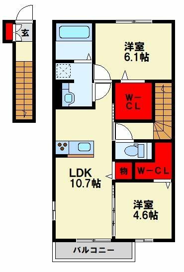 Ｄ－ＲＯＯＭ町上津役 201｜福岡県北九州市八幡西区町上津役東１丁目(賃貸アパート2LDK・2階・59.88㎡)の写真 その2