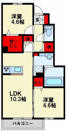 Ｄ－ＲＯＯＭ町上津役 103｜福岡県北九州市八幡西区町上津役東１丁目(賃貸アパート2LDK・1階・47.83㎡)の写真 その2