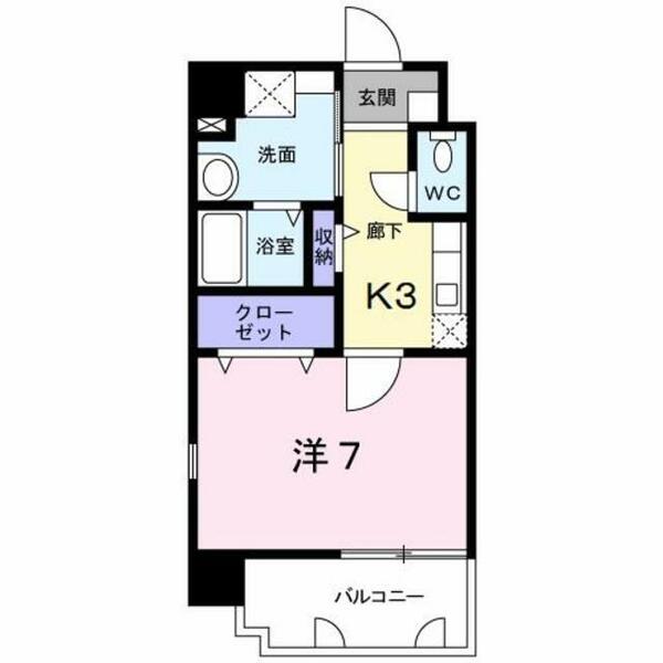 熊本県熊本市北区四方寄町(賃貸マンション1K・6階・28.00㎡)の写真 その2