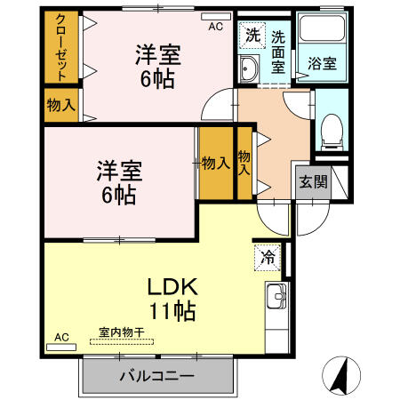 ユーステージ　Ｂ棟 B203｜鳥取県米子市両三柳(賃貸アパート2LDK・2階・55.06㎡)の写真 その2
