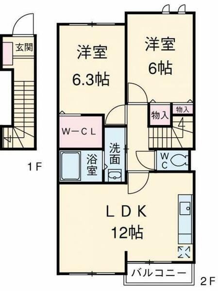 プランタン 202｜愛知県稲沢市緑町１丁目(賃貸アパート2LDK・2階・57.76㎡)の写真 その2