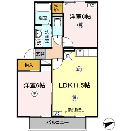 ＴＭＫホープⅡ　Ｍ棟 M202｜鳥取県米子市米原６丁目(賃貸アパート2LDK・2階・52.50㎡)の写真 その2