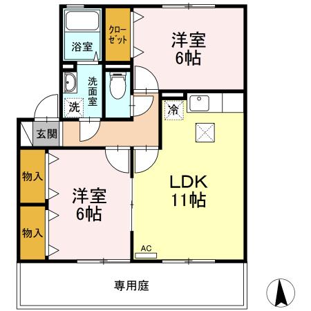 グランドウィン　さくら 103｜長崎県佐世保市もみじが丘町(賃貸アパート2LDK・1階・55.20㎡)の写真 その2