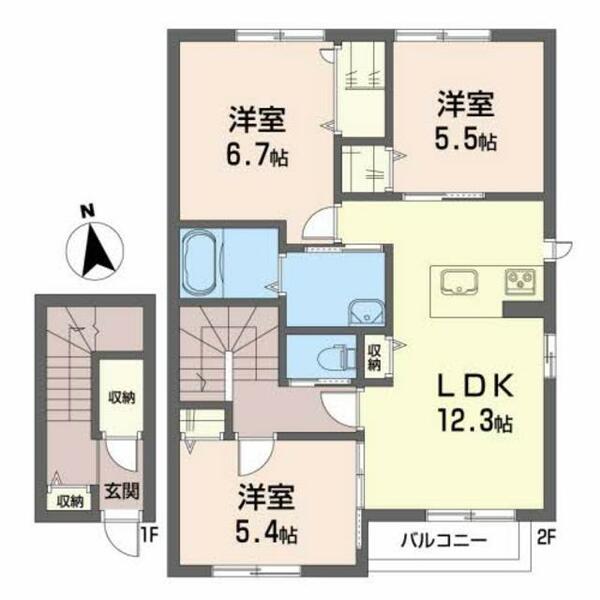 アルフラットＡ A202｜福島県福島市森合字的場(賃貸アパート3LDK・2階・72.28㎡)の写真 その2
