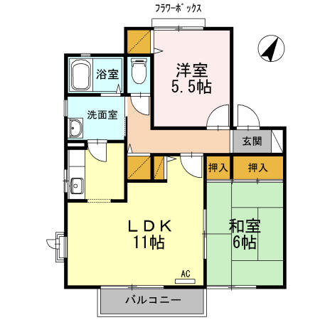 ヘルメス　Ａ 202｜福島県郡山市新屋敷２丁目(賃貸アパート2LDK・2階・58.50㎡)の写真 その2