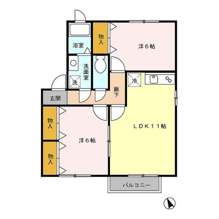 サンライズ油久保　Ｃ 101｜青森県八戸市大字湊町字油久保(賃貸アパート2LDK・1階・55.44㎡)の写真 その2