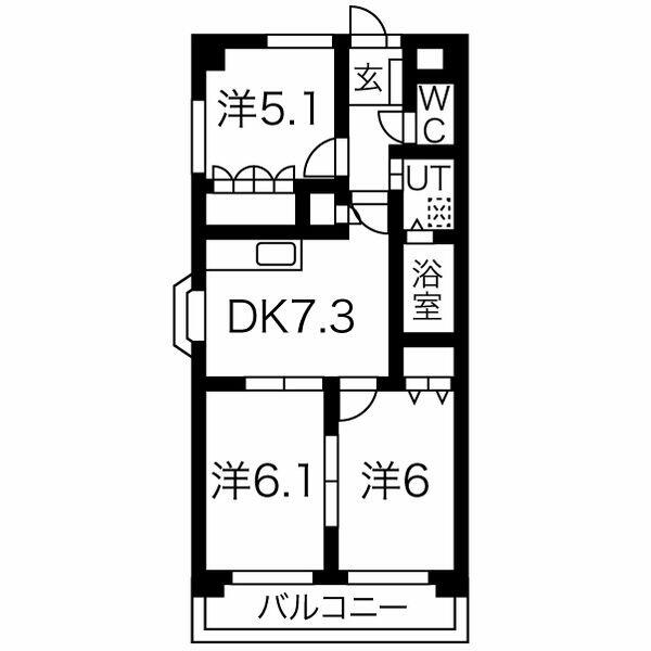 サンセイハイツ社台 A102｜愛知県名古屋市名東区社台１丁目(賃貸マンション3DK・1階・56.10㎡)の写真 その2