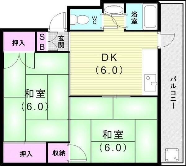兵庫県西宮市甲子園浜田町(賃貸マンション2DK・4階・40.00㎡)の写真 その2