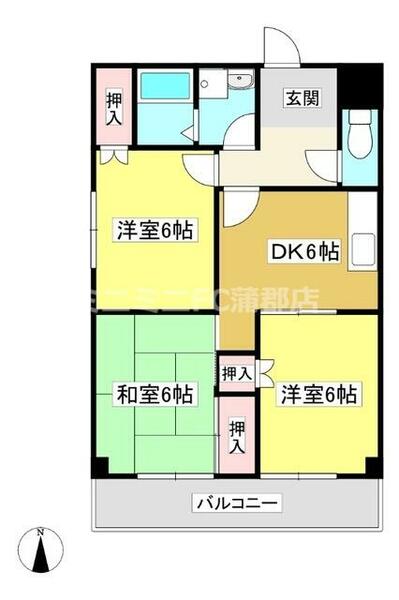 スカイエクセル御津Ｂ 401｜愛知県豊川市御津町大草新田(賃貸マンション3DK・4階・56.70㎡)の写真 その2