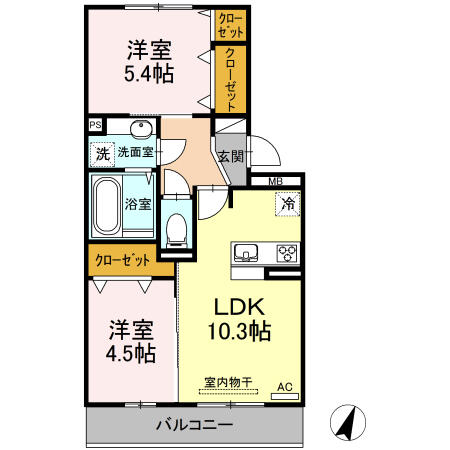 セキュレア須屋　Ｊ棟 202｜熊本県合志市須屋(賃貸アパート2LDK・2階・48.90㎡)の写真 その2