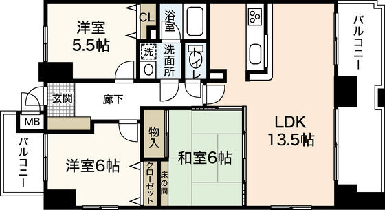 モア・マリオ平和公園｜広島県広島市中区大手町２丁目(賃貸マンション3LDK・12階・75.29㎡)の写真 その2