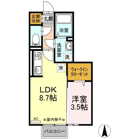 Ｄ－ｒｏｏｍ富田　Ｂ 207｜福島県郡山市富田町(賃貸アパート1LDK・2階・32.93㎡)の写真 その2