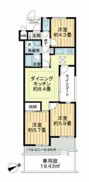 ライオンズマンション調布台｜東京都調布市下石原３丁目(賃貸マンション3LDK・1階・61.21㎡)の写真 その2