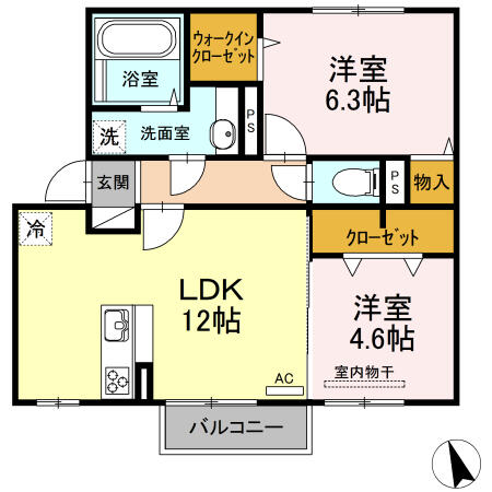 セジュールウィット沖代町 206｜大分県中津市沖代町２丁目(賃貸アパート2LDK・2階・55.28㎡)の写真 その2