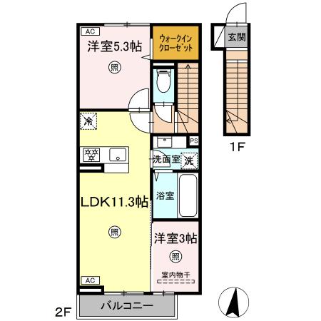 仮）Ｄ－ｒｏｏｍ横手３丁目　Ａ棟 A205｜熊本県熊本市中央区横手３丁目(賃貸アパート2LDK・2階・50.00㎡)の写真 その2