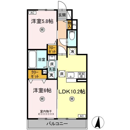 仮）Ｄ－ｒｏｏｍ横手３丁目　Ｂ棟 B105｜熊本県熊本市中央区横手３丁目(賃貸アパート2LDK・1階・50.80㎡)の写真 その2