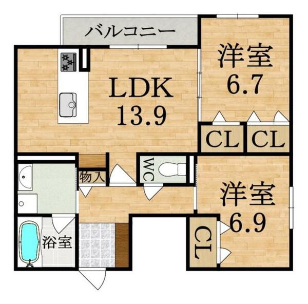 ＤｒｅａｍｉｏＩＩ｜奈良県橿原市地黄町(賃貸マンション2LDK・2階・66.47㎡)の写真 その2