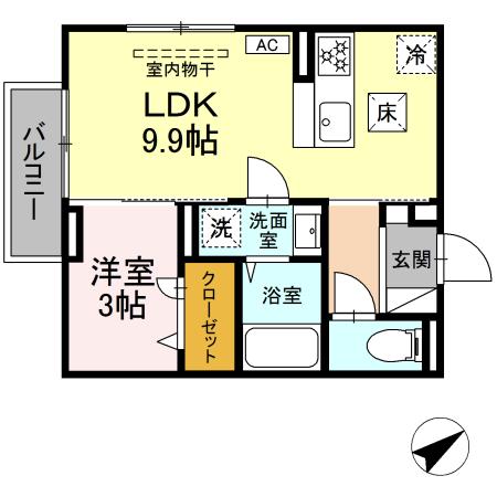 レグルス　Ⅱ Ⅱ104｜広島県東広島市西条中央１丁目(賃貸アパート1LDK・1階・32.79㎡)の写真 その2