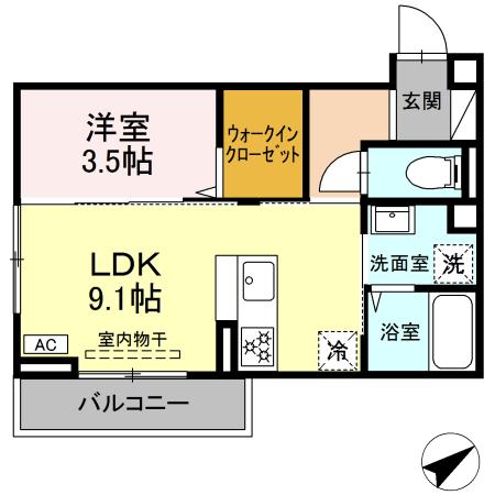 レグルス　Ⅱ Ⅱ203｜広島県東広島市西条中央１丁目(賃貸アパート1LDK・2階・34.14㎡)の写真 その2