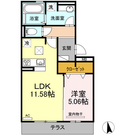 ヴォン・プログレス 103｜大分県大分市大字古国府(賃貸アパート1LDK・1階・43.94㎡)の写真 その2