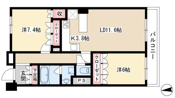 プライムメゾン御器所 405｜愛知県名古屋市昭和区阿由知通２丁目(賃貸マンション2LDK・3階・70.78㎡)の写真 その2