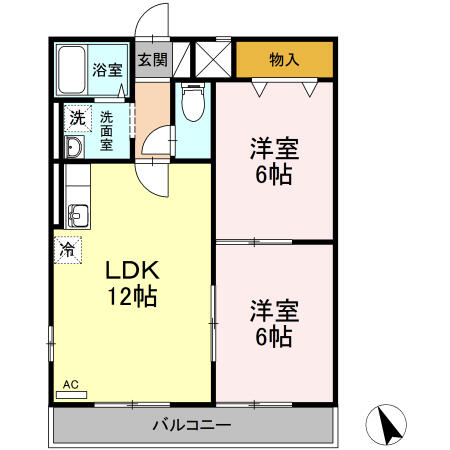 カナディアンコート長町南 206｜宮城県仙台市太白区長町南２丁目(賃貸アパート2LDK・2階・52.17㎡)の写真 その2