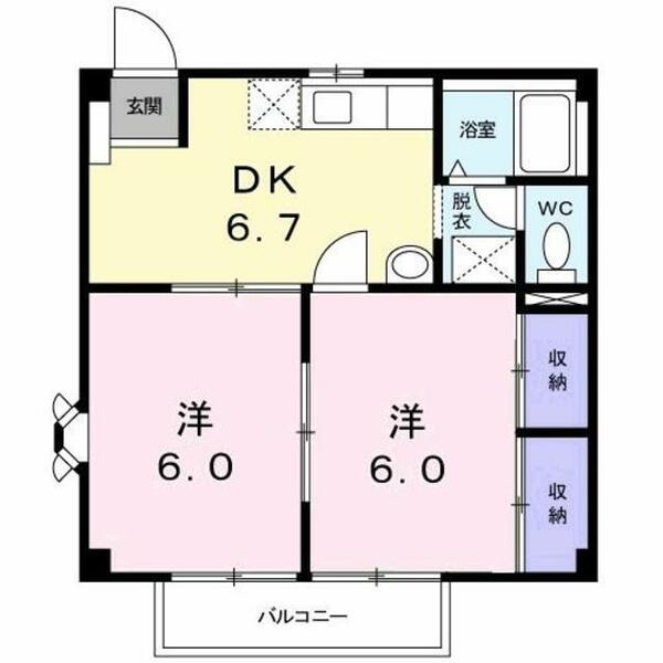 熊本県熊本市東区御領３丁目(賃貸アパート2DK・1階・40.57㎡)の写真 その2