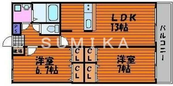 マリベール共栄｜岡山県岡山市北区中井町１丁目(賃貸マンション2LDK・3階・60.48㎡)の写真 その2