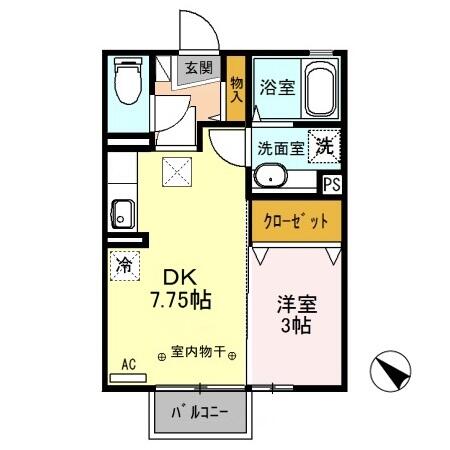 メゾンモナリエ　Ｂ 103｜栃木県小山市西城南１丁目(賃貸アパート1DK・1階・29.44㎡)の写真 その2