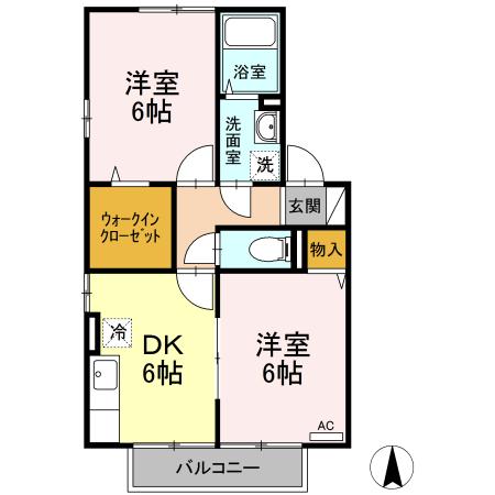 グランドウィン　コスモス 205｜長崎県佐世保市もみじが丘町(賃貸アパート2DK・2階・45.42㎡)の写真 その2