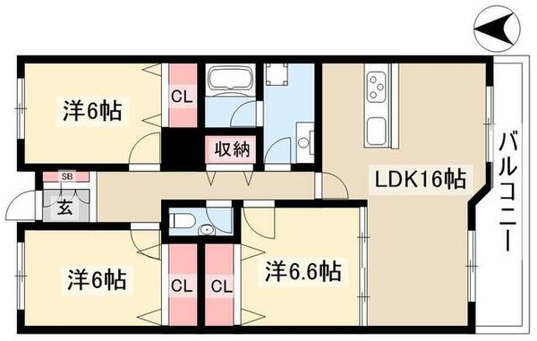 ガゾンドコリーヌシュドゥ 203｜愛知県名古屋市名東区亀の井２丁目(賃貸マンション3LDK・3階・85.66㎡)の写真 その2