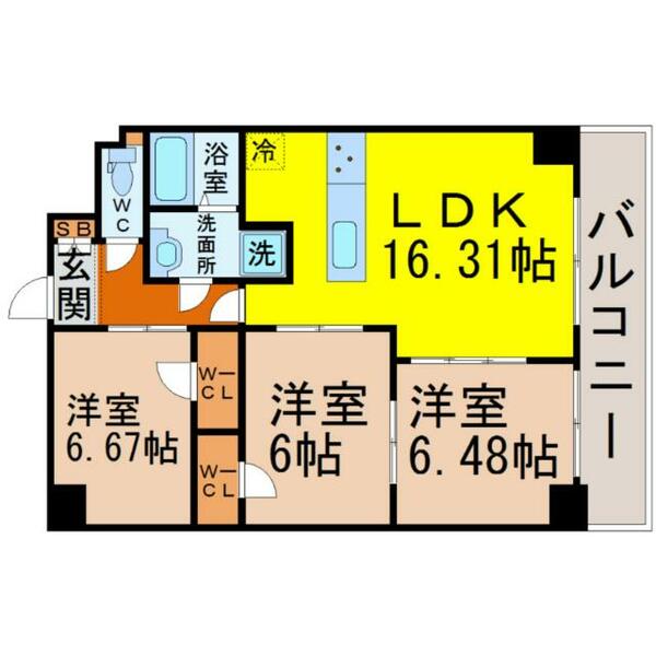 愛知県名古屋市昭和区鶴舞２丁目(賃貸マンション3LDK・9階・74.88㎡)の写真 その2