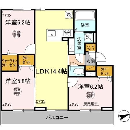 （仮称）Ｄ－ＲＯＯＭ幕張本郷７丁目　Ｂ棟 306｜千葉県千葉市花見川区幕張本郷７丁目(賃貸アパート3LDK・3階・69.24㎡)の写真 その1