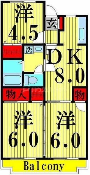 ガーデンヒル牛込 404｜東京都足立区栗原４丁目(賃貸マンション3DK・4階・54.59㎡)の写真 その2