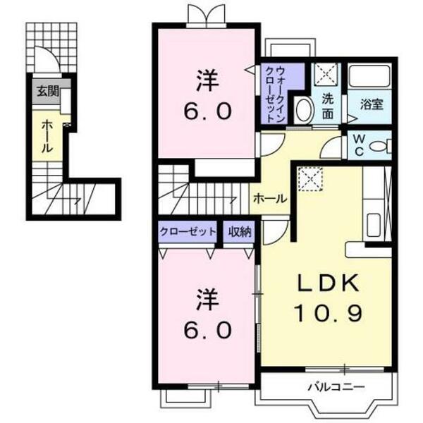 熊本県熊本市東区下江津７丁目(賃貸アパート2LDK・2階・59.28㎡)の写真 その2