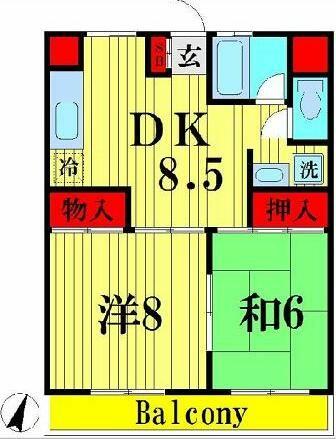 藤助ビル 303｜埼玉県越谷市蒲生１丁目(賃貸マンション2DK・3階・50.00㎡)の写真 その2