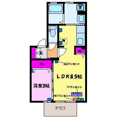 ディールームときわ台Ｂ｜富山県富山市常盤台(賃貸アパート1LDK・2階・32.90㎡)の写真 その2