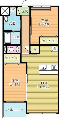 Ｐｒｅｓｔｉｇｅ　ｄｅｌ　西海岸（プレステージデル西海岸） 103｜福岡県北九州市門司区西海岸２丁目(賃貸マンション2LDK・1階・54.60㎡)の写真 その2