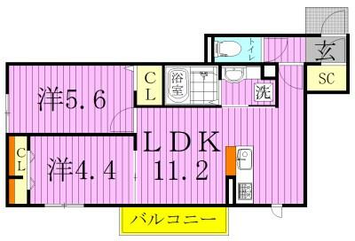 ＶＩＬＬＥＴＴＡ 203｜千葉県柏市大室１丁目(賃貸アパート2LDK・2階・49.32㎡)の写真 その2
