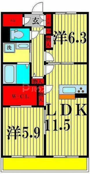 アイリスタ柏たなか 2C｜千葉県柏市小青田５丁目(賃貸マンション2LDK・2階・60.09㎡)の写真 その2